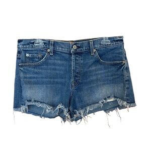 7 For All Mankind Women's High Waist Button Fly Frayed Hem Jean Shorts Size 30